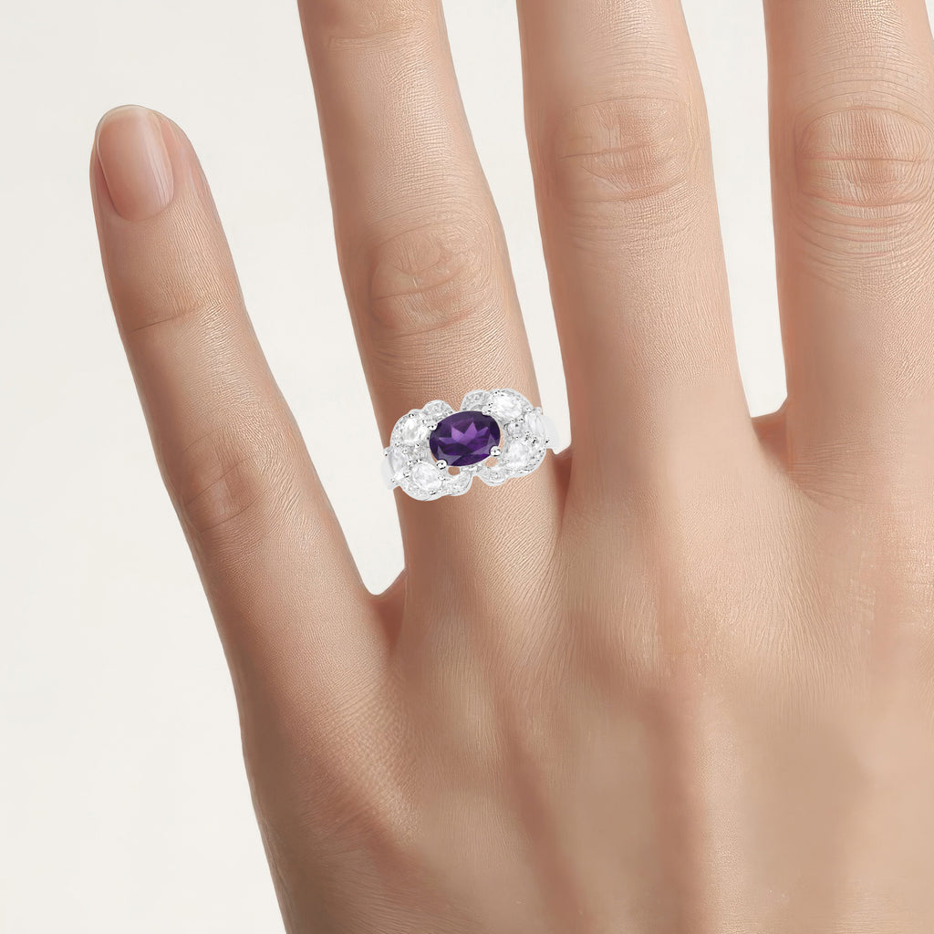 Amethyst Ring With White Zircon 2.7 Carats Sterling Silver