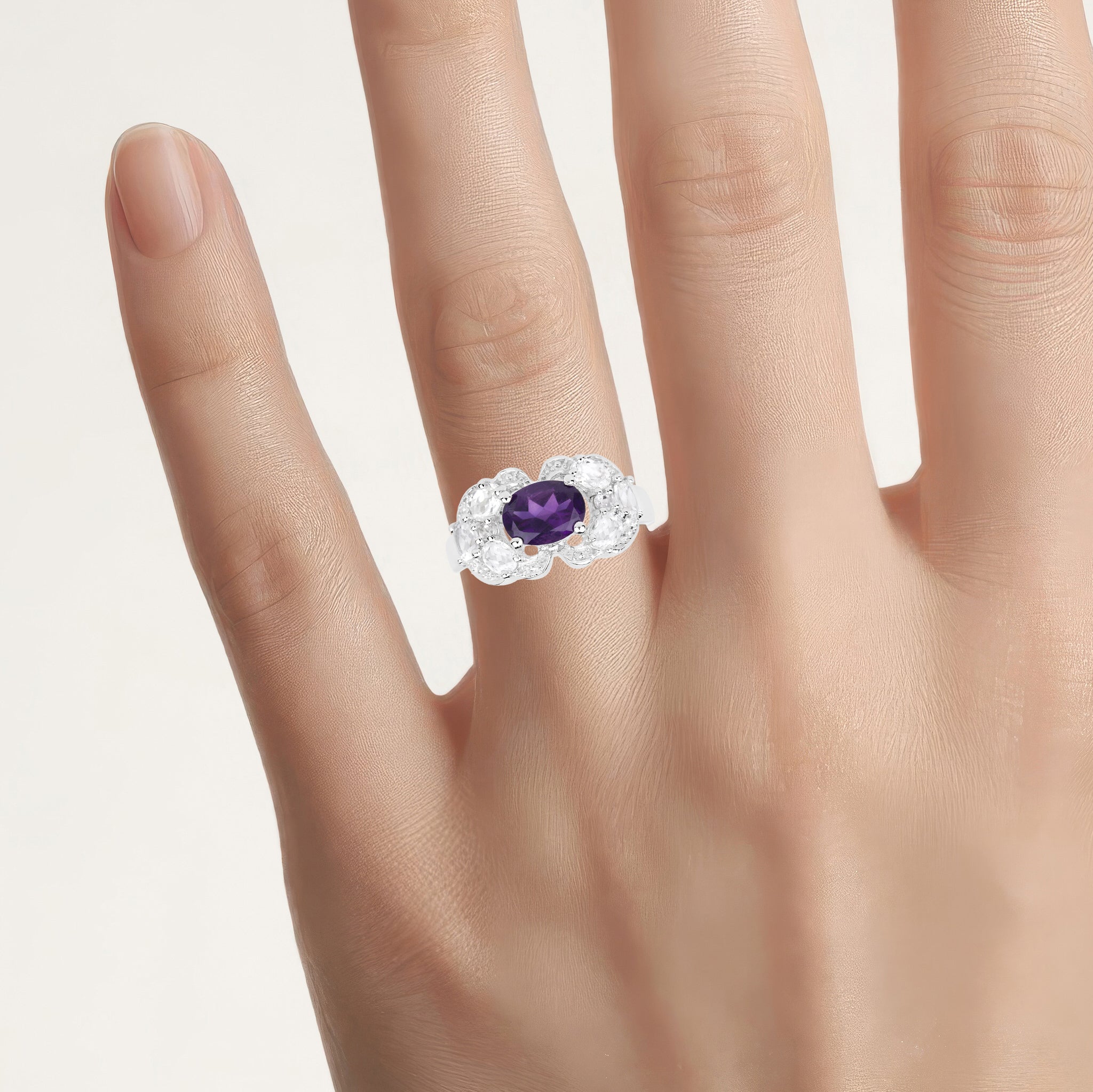 Amethyst Ring With White Zircon 2.7 Carats Sterling Silver