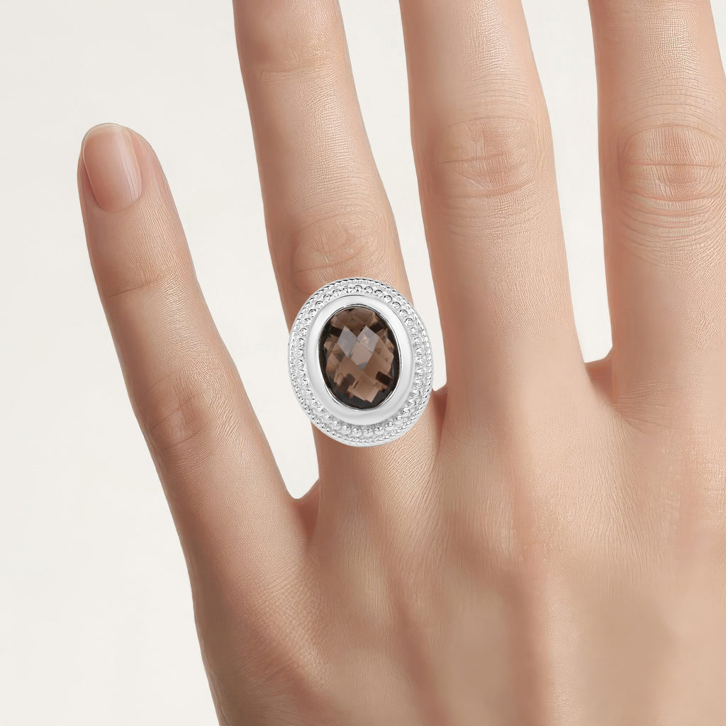 Smoky Quartz Ring 7.88 Carats Sterling Silver
