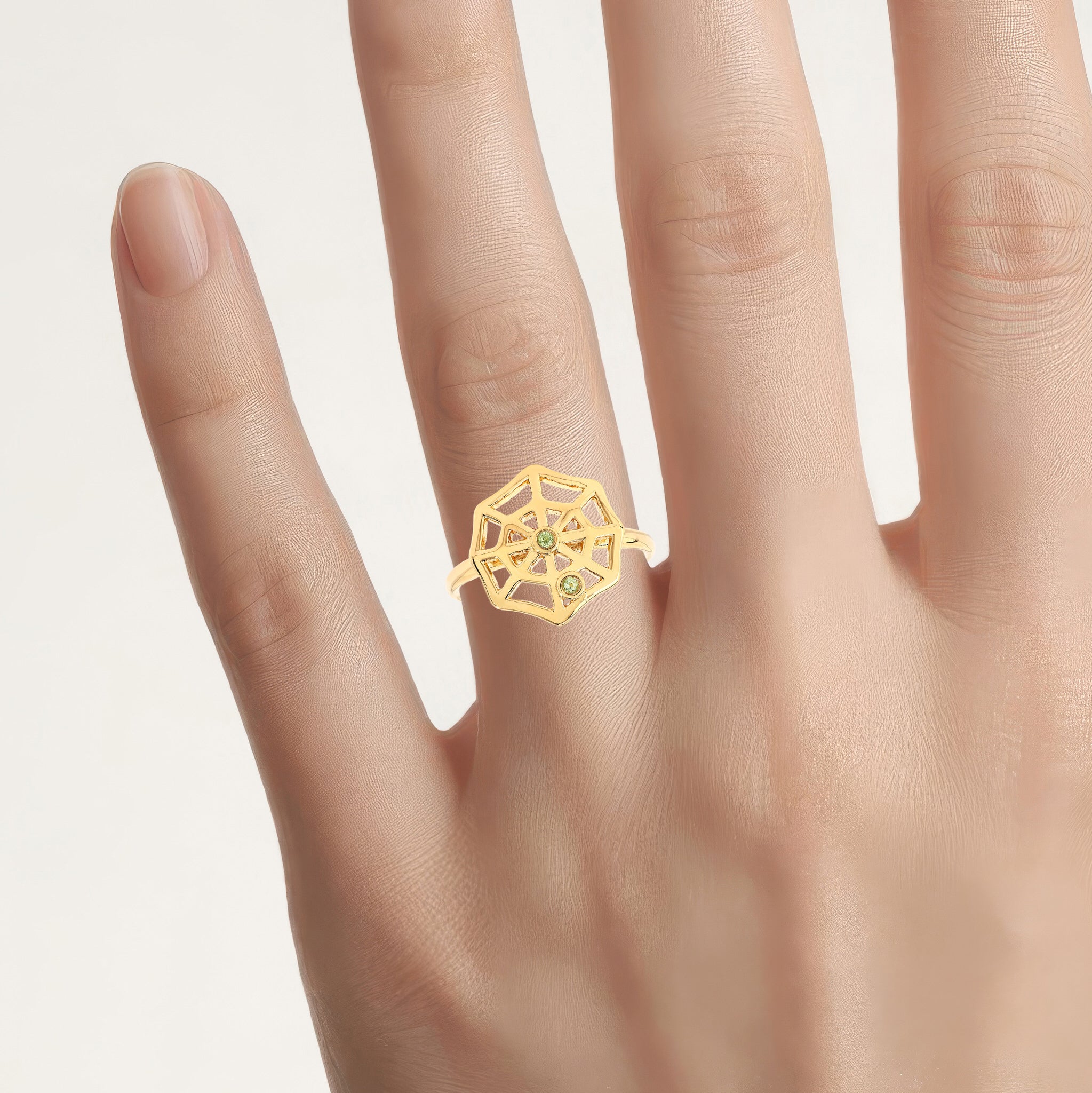 Peridot Spider Web Ring 0.02 Carats Gold Plated Silver