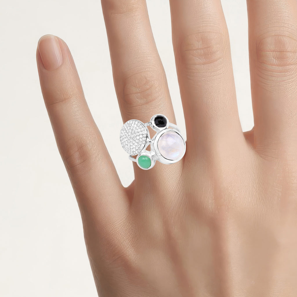 Natural Mixed Gemstones Ring 5.84 Carats Sterling Silver