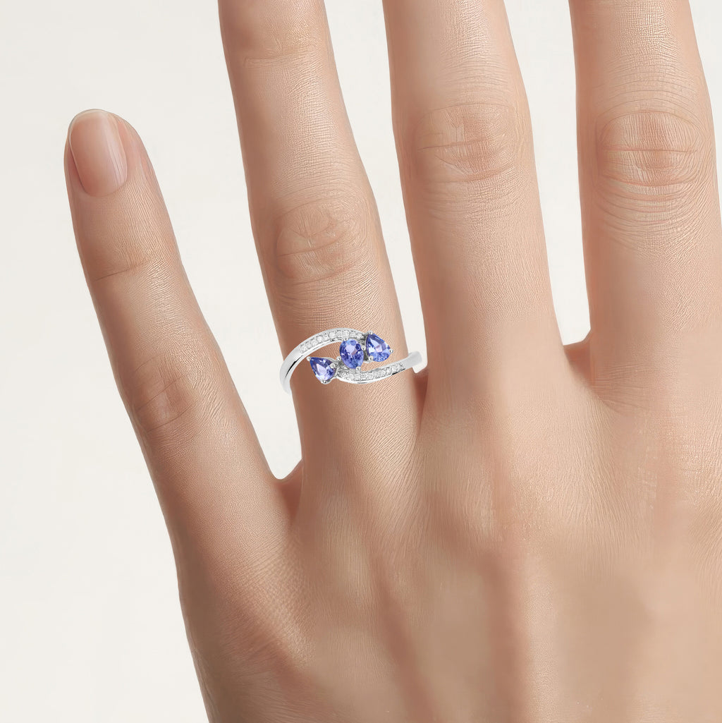 Tanzanite Ring With Diamonds 0.46 Carats 14K White Gold