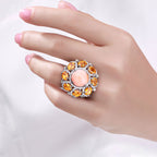 Coral Ring With Spessartite Garnet 7.52 Carats Sterling Silver