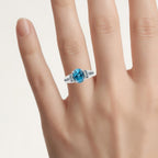 London Blue Topaz Ring With Blue Diamonds 2.68 Carats Sterling Silver