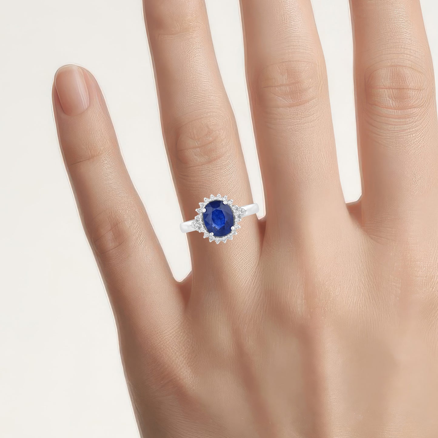 Blue Sapphire Ring With Diamonds 2.76 Carats 18K White Gold