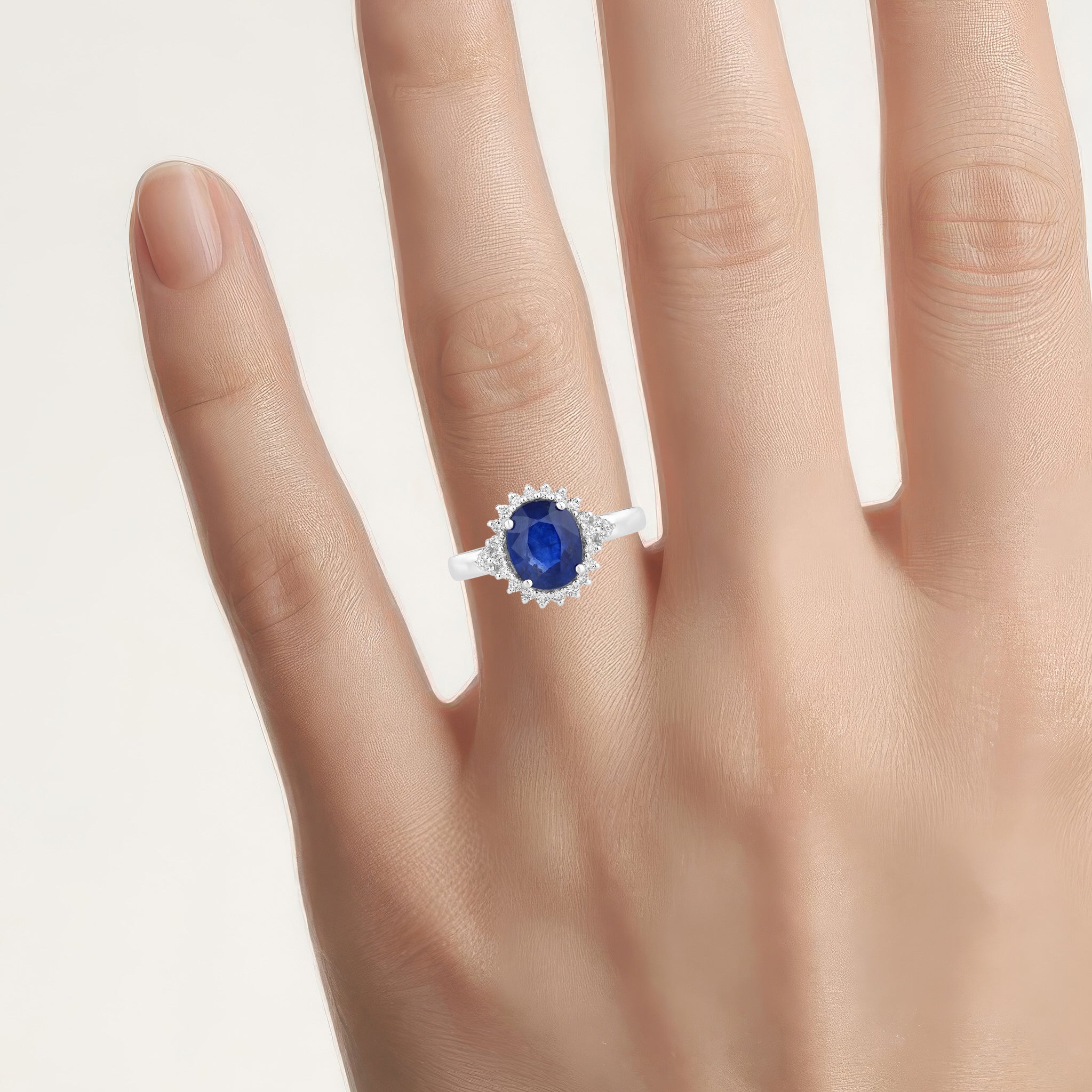Blue Sapphire Ring With Diamonds 2.76 Carats 18K White Gold