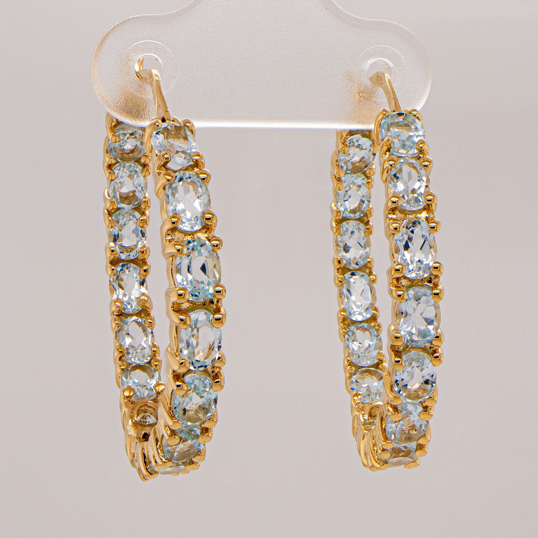 Blue Topaz Hoop Earrings 5.68 Carats Gold Plated Silver