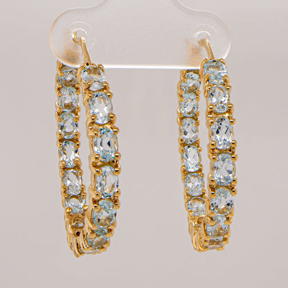 Blue Topaz Hoop Earrings 5.68 Carats Gold Plated Silver