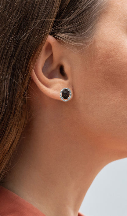 Smoky Quartz Earrings With Diamonds 2.34 Carats Sterling Silver