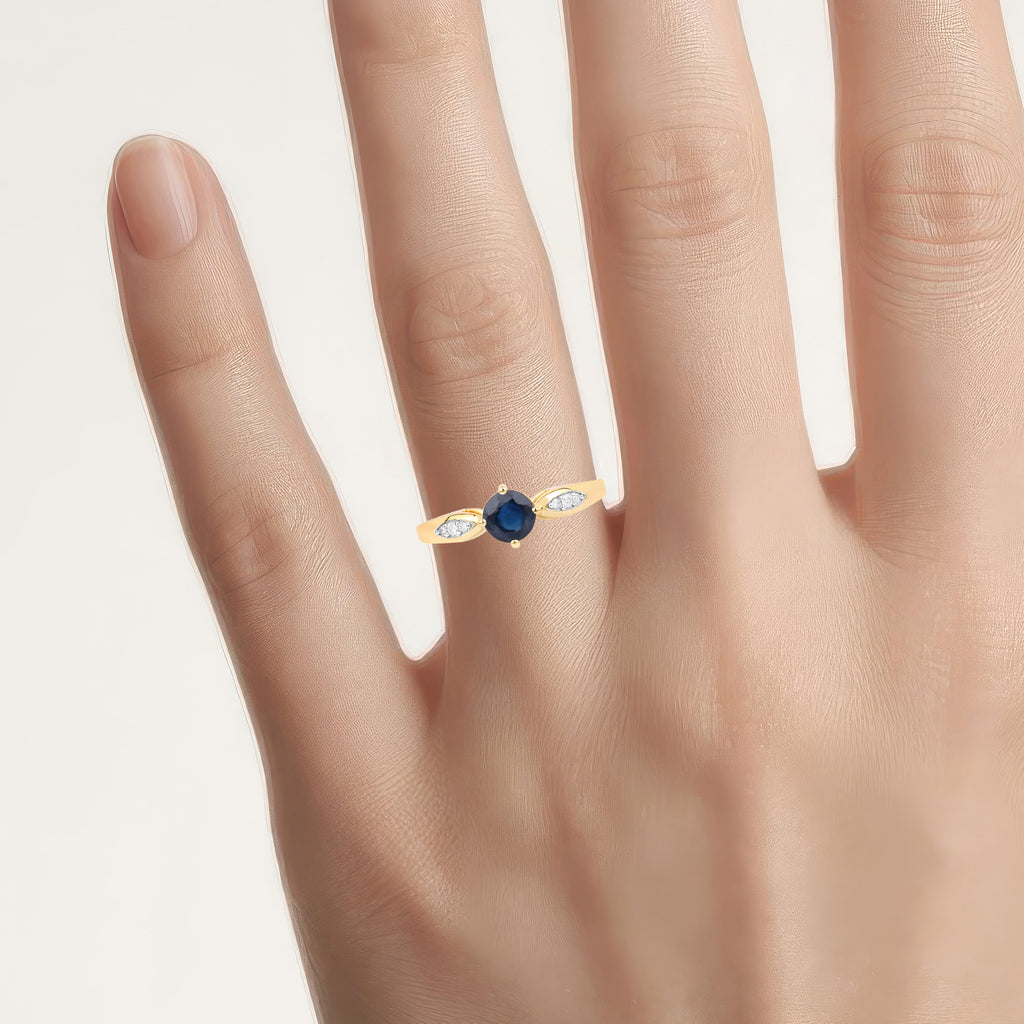 Blue Sapphire Ring With Diamonds 0.86 Carats 10K Yellow Gold