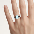 Swiss Blue Topaz Ring With Black Diamonds 3.76 Carats Sterling Silver