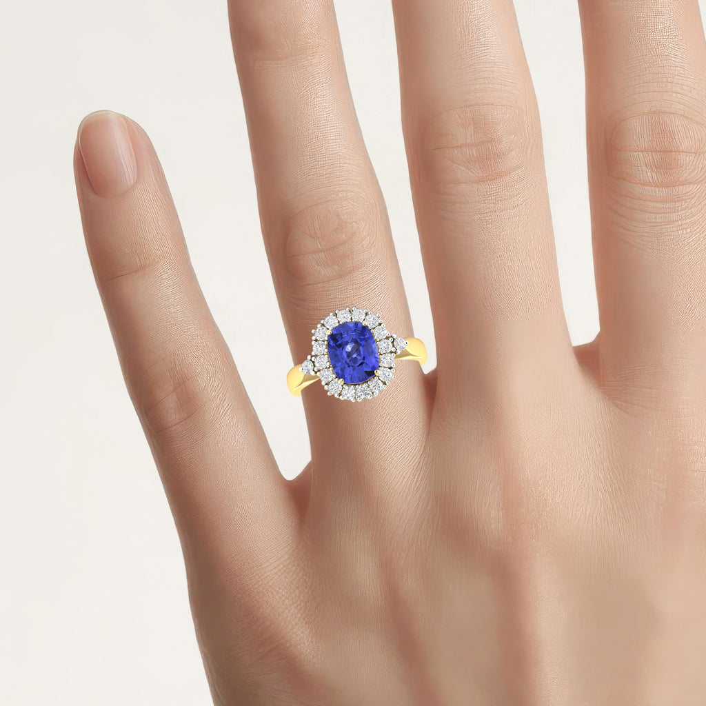 Tanzanite Ring With Diamonds 2.6 Carats 14K Yellow Gold