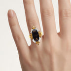 Smoky Quartz Ring With Citrine 7.03 Carats Gold Plated Silver