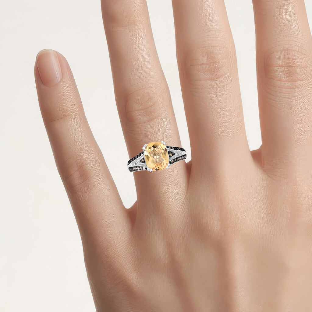 Citrine Ring With Multicolor Diamonds 2.76 Carats Sterling Silver