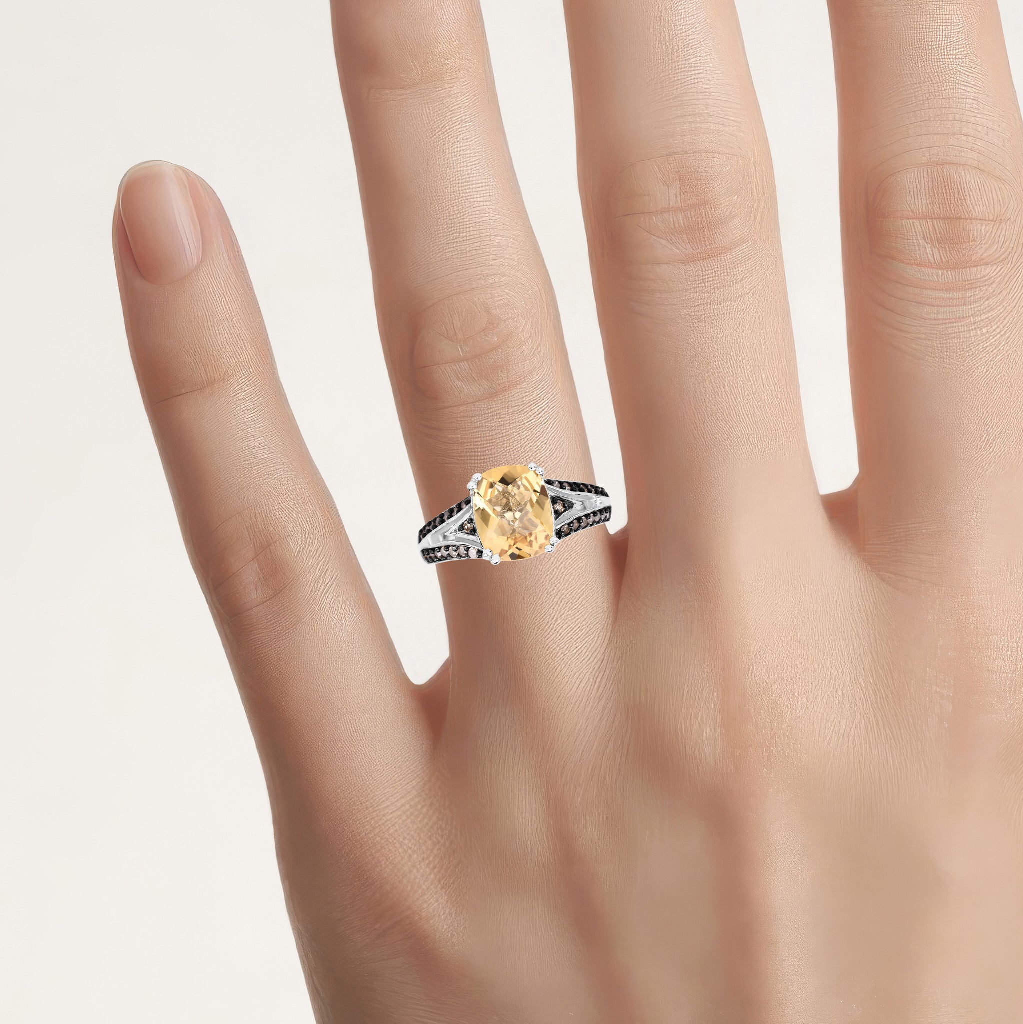 Citrine Ring With Multicolor Diamonds 2.76 Carats Sterling Silver