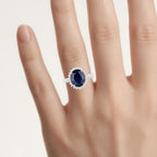 Blue Sapphire Ring With Diamonds 4.6 Carats 14K White Gold