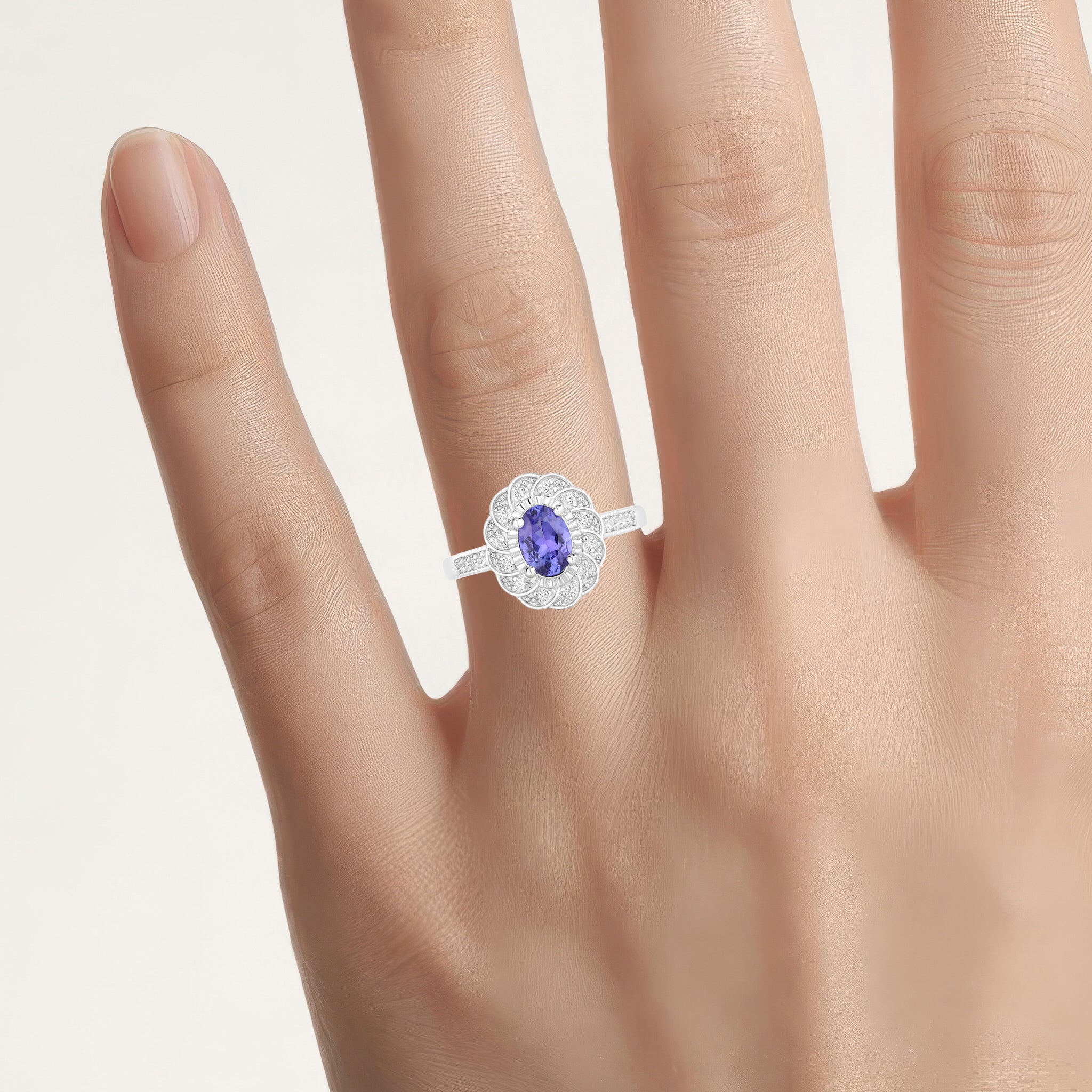 Tanzanite Ring With White Sapphire 0.92 Carats Sterling Silver