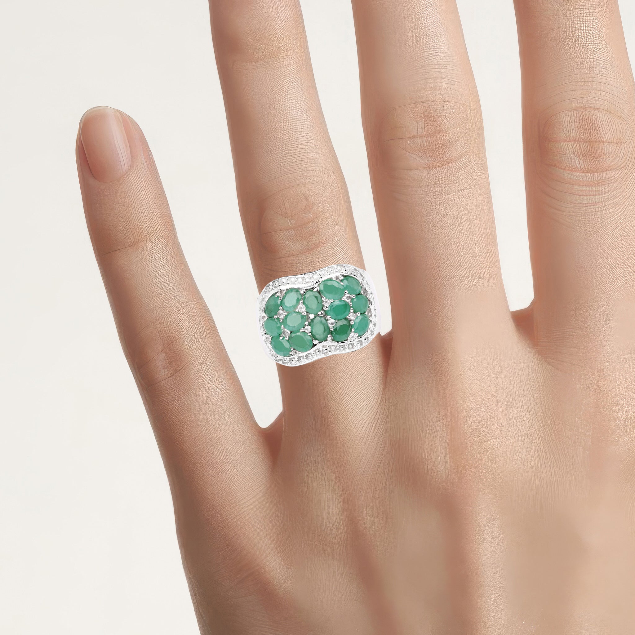 Emerald Ring With White Topaz 2.16 Carats Sterling Silver
