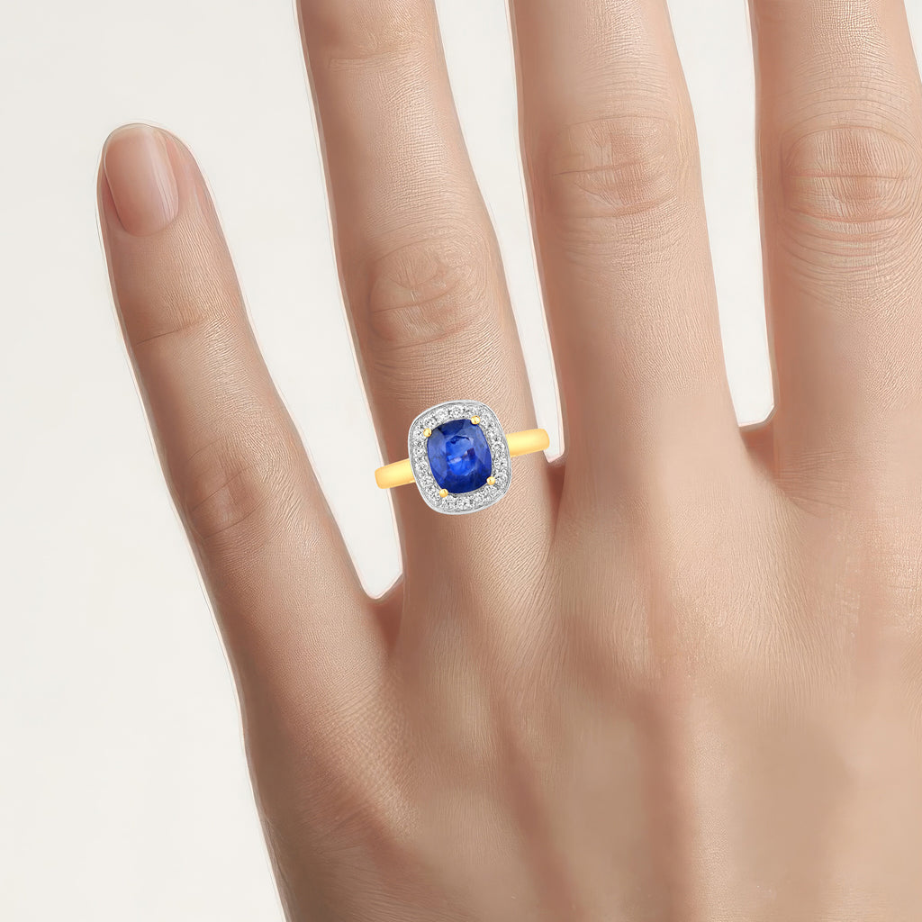 Blue Sapphire Ring With Diamonds 2.38 Carats 18K Yellow Gold