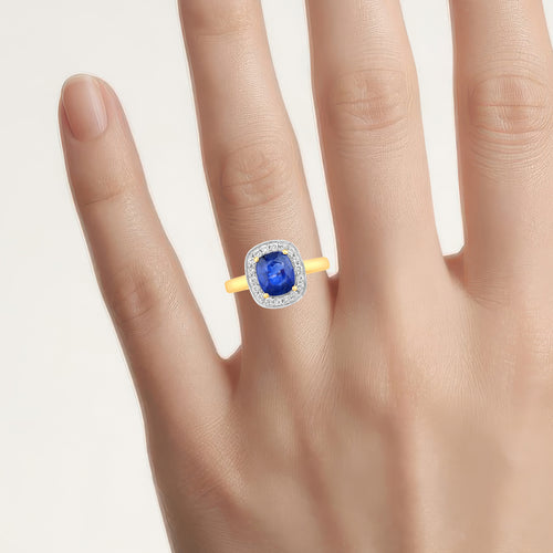 Blue Sapphire Ring With Diamonds 2.38 Carats 18K Yellow Gold