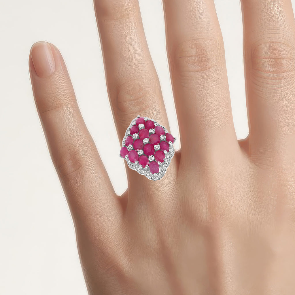 Ruby Ring With White Zircon 3.76 Carats Sterling Silver