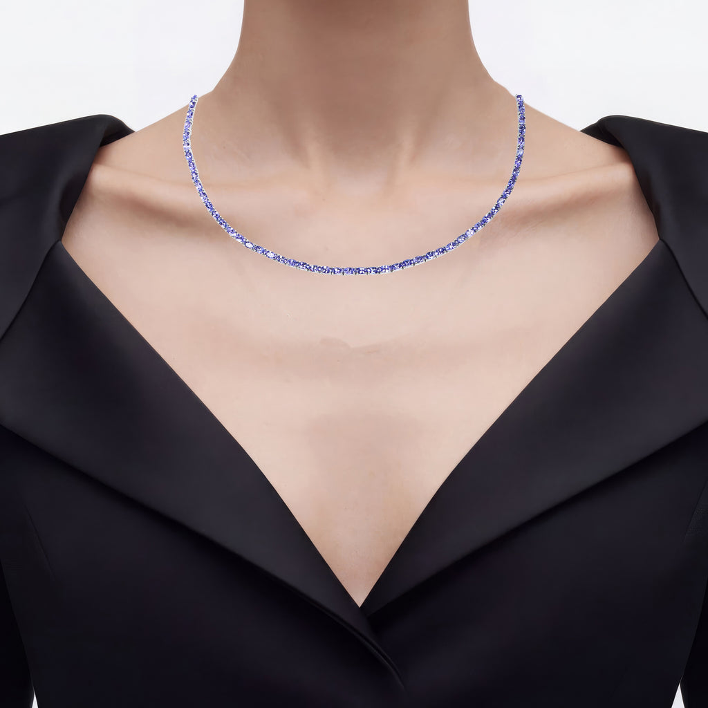 Tanzanite Necklace 21.4 Carats Sterling Silver