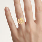 Ruby Spider Web Ring 0.12 Carats Gold Plated Silver