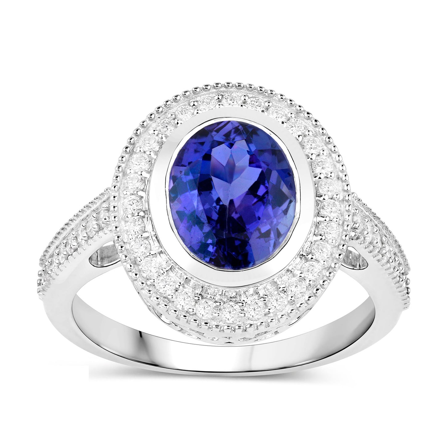 Tanzanite Ring With Diamonds 2.94 Carats 14K White Gold