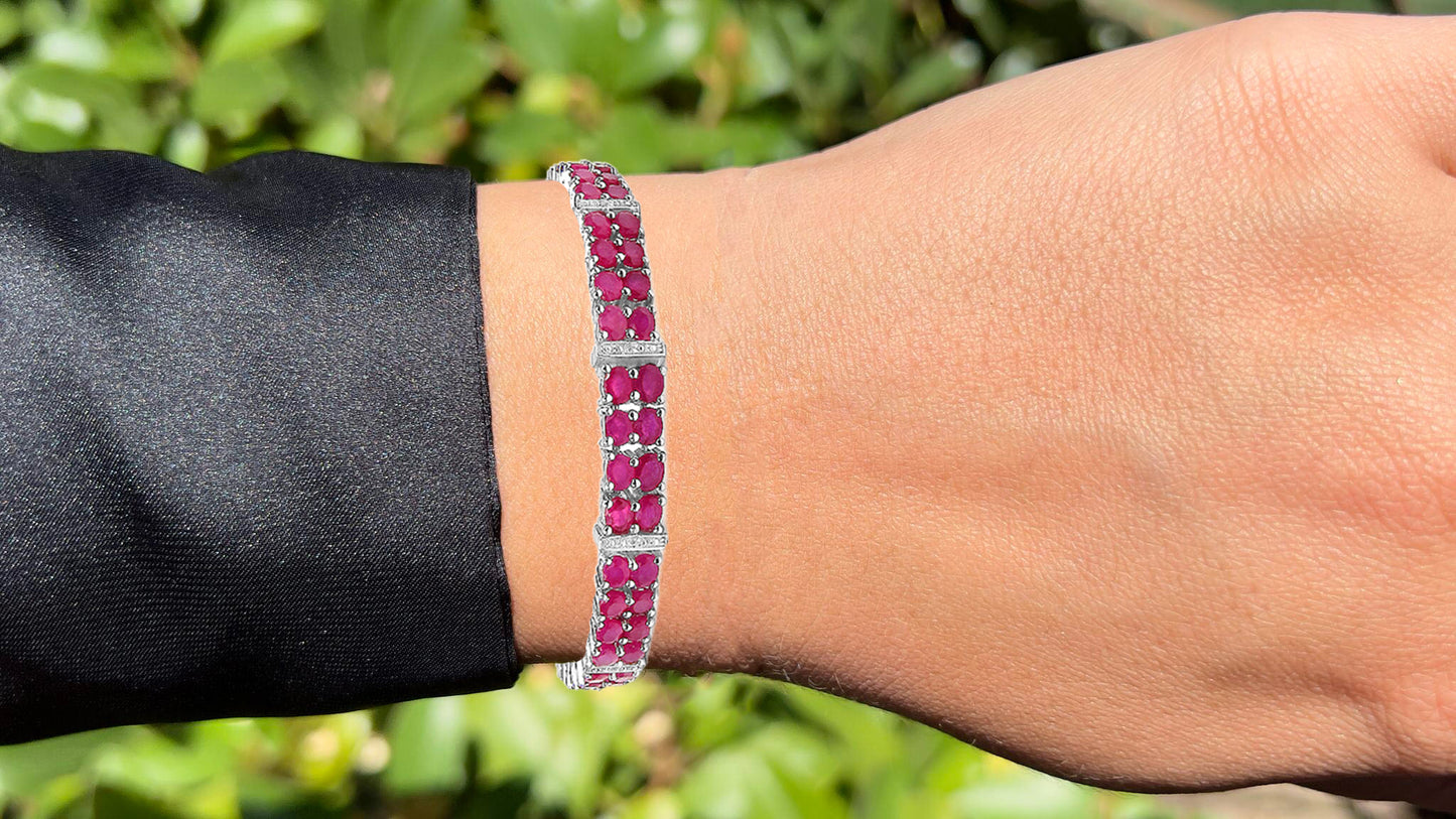Ruby Tennis Bracelet With White Topaz 16.7 Carats Sterling Silver