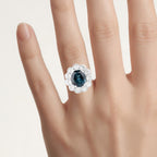 London Blue Topaz Flower Ring With Diamonds 5.08 Carats Sterling Silver