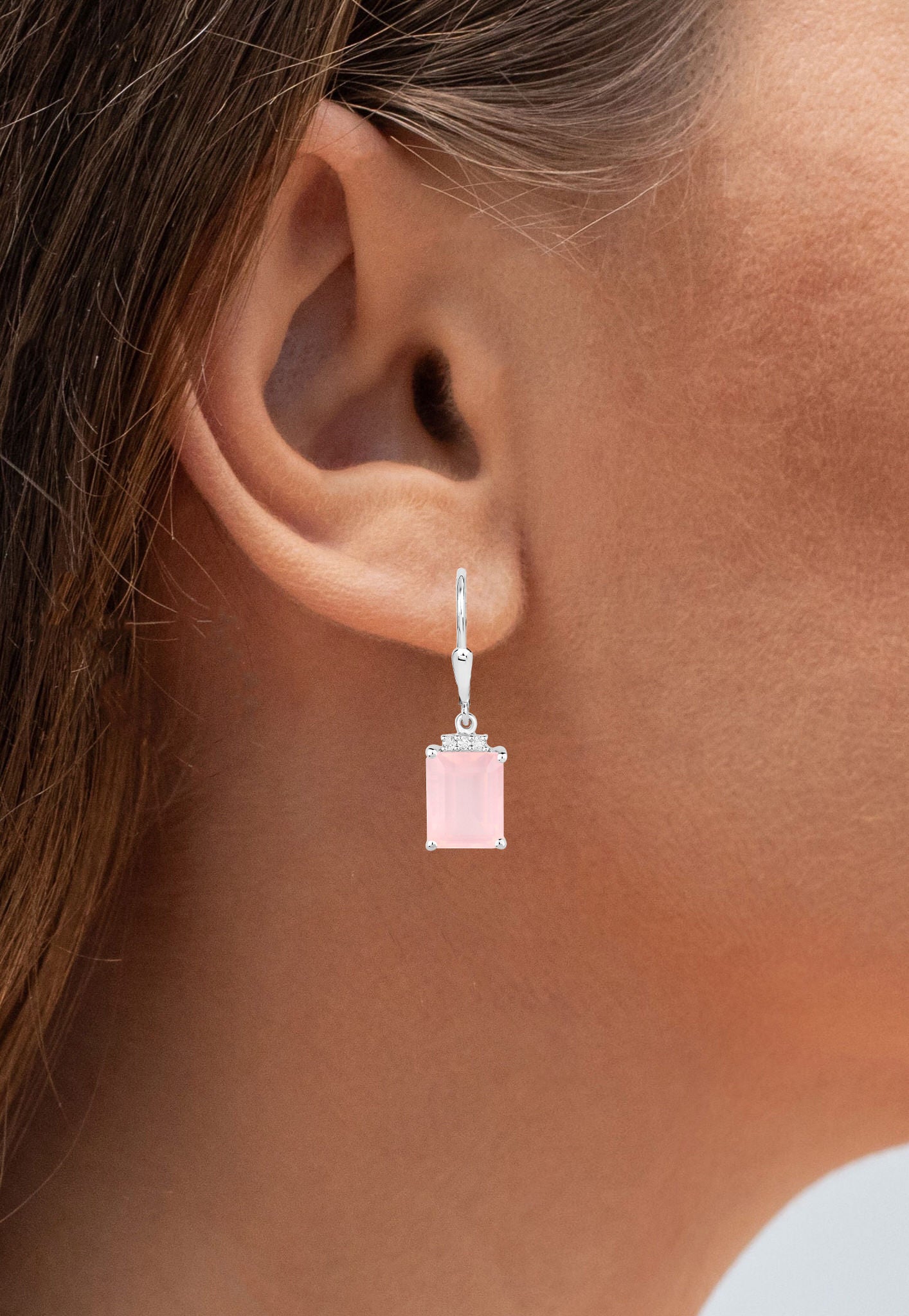 Rose Quartz Earrings With White Topaz 6.2 Carats Sterling Silver