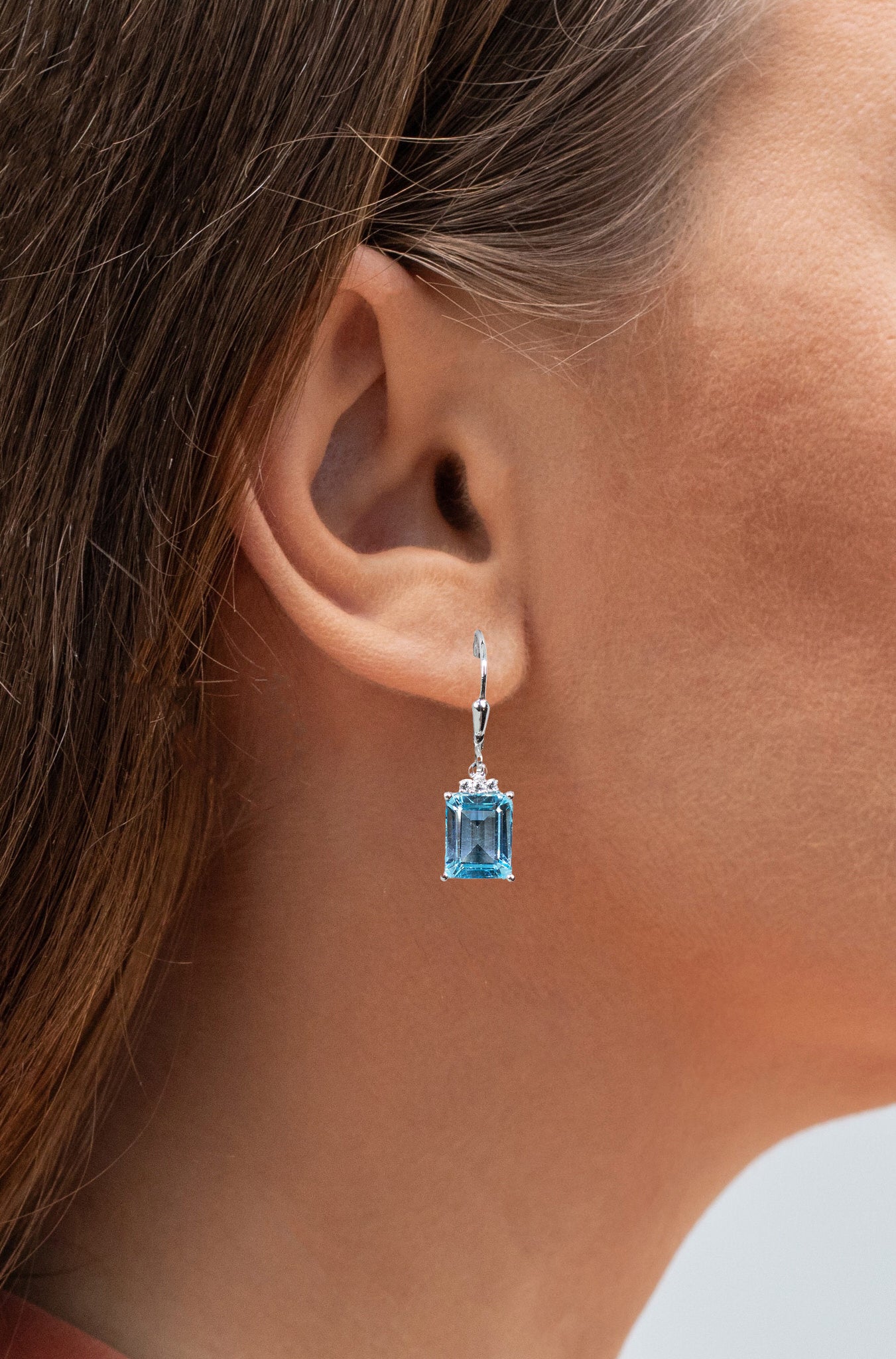 Blue Topaz Dangle Earrings White Topaz 7.9 Carats Sterling Silver