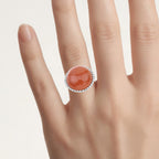 Peach Moonstone Ring With White Topaz 13.9 Carats Gold Plated Silver