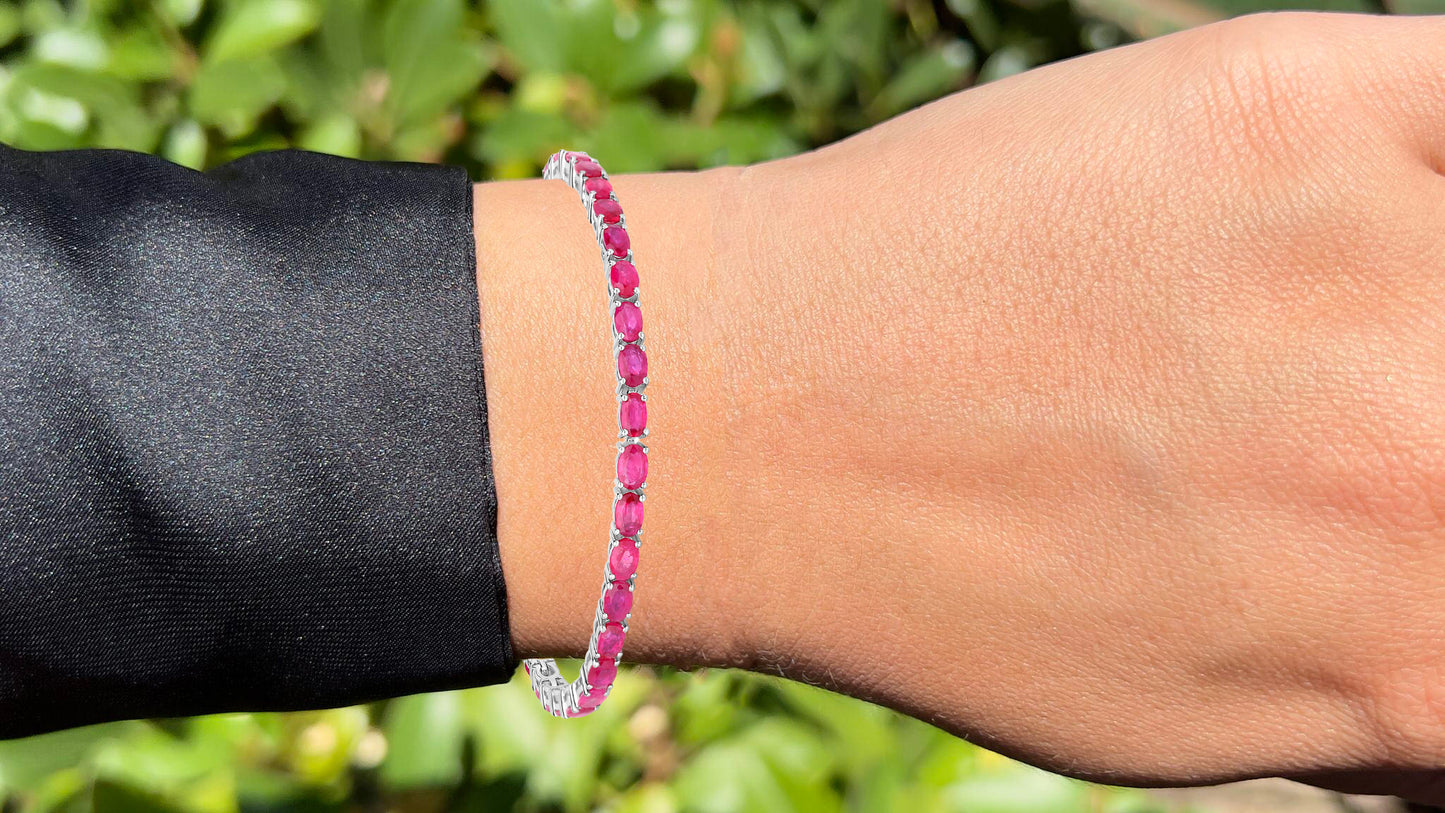 Ruby Bracelet 9.16 Carats 10K White Gold