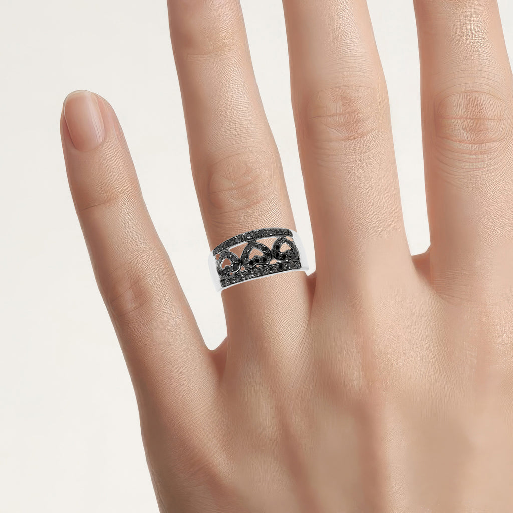 Black Diamond Ring 0.3 Carats Sterling Silver