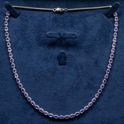 Tanzanite Tennis Necklace 10 Carats Sterling Silver