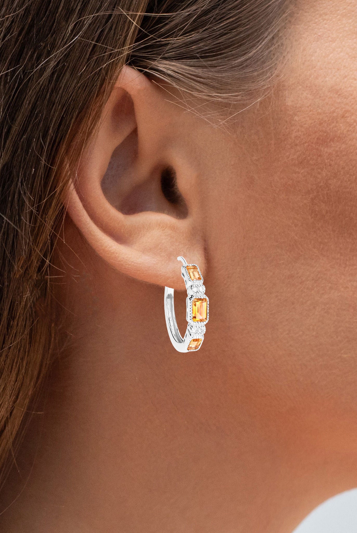 Citrine Earrings With White Topaz 2.84 Carats Sterling Silver
