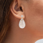 Golden Rutile Earrings With White Topaz 35.1 Carats Gold Plated Silver