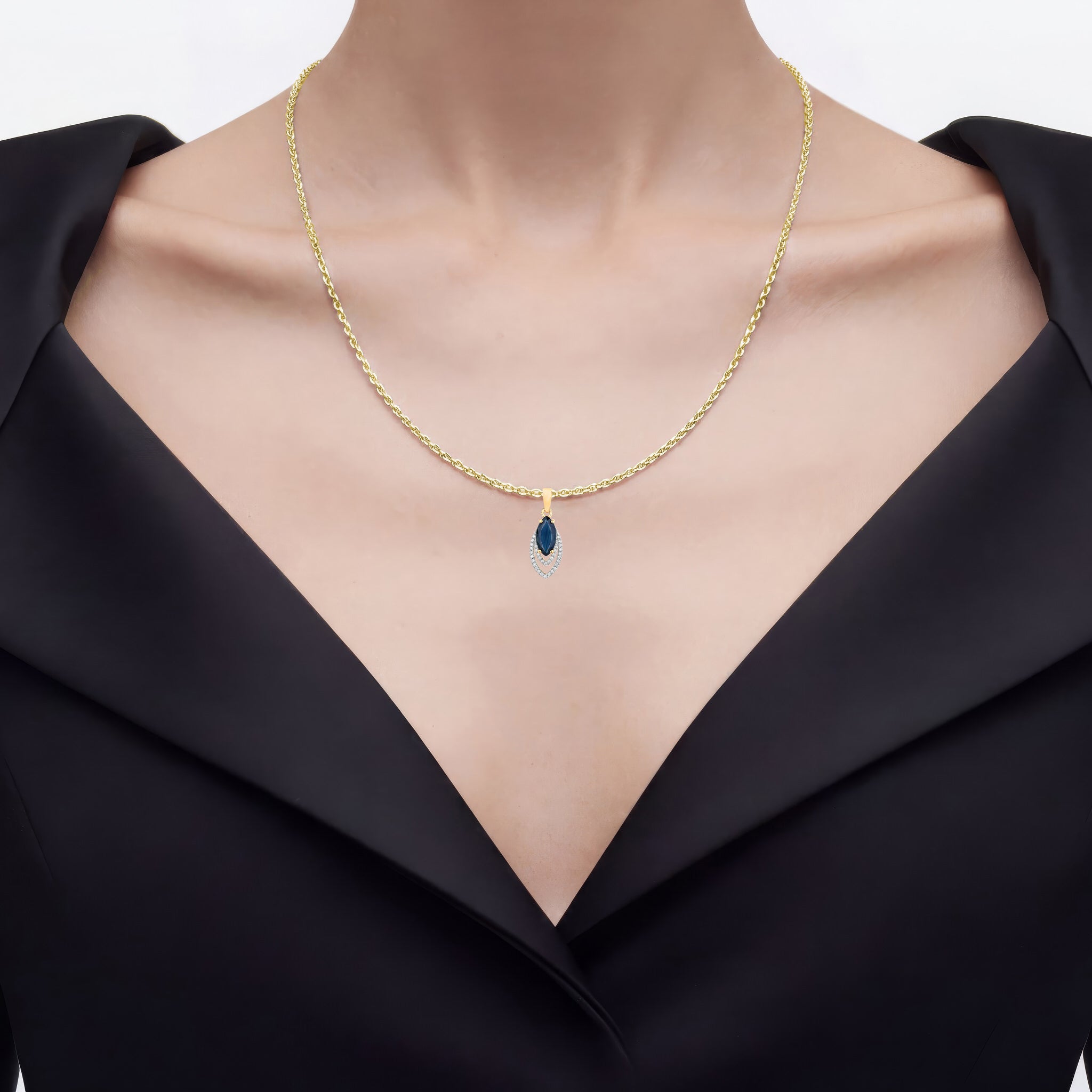 Blue Sapphire Pendant With Diamonds 1.38 Carats 14K Yellow Gold