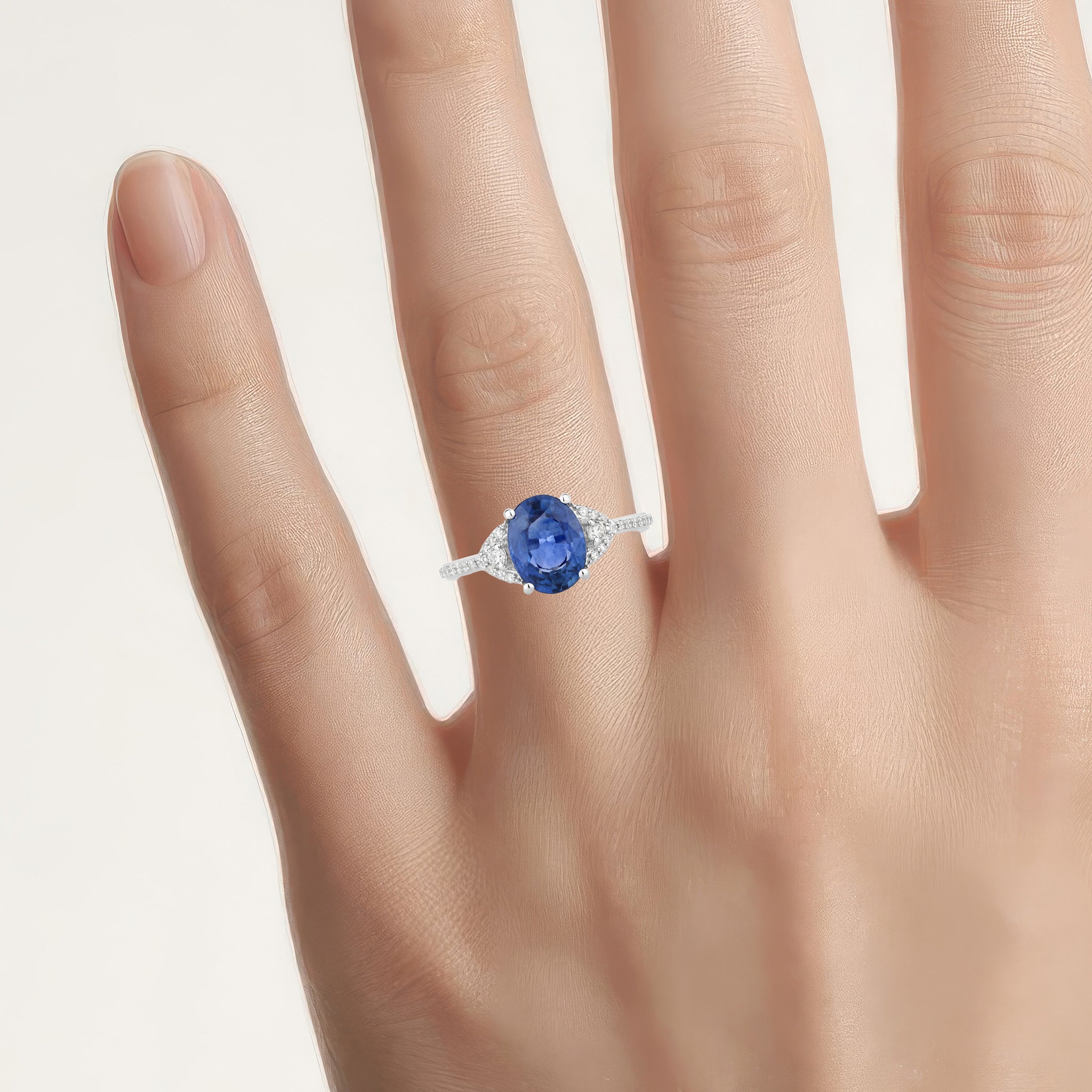 Blue Sapphire Ring With Diamonds 2.52 Carats 18K White Gold