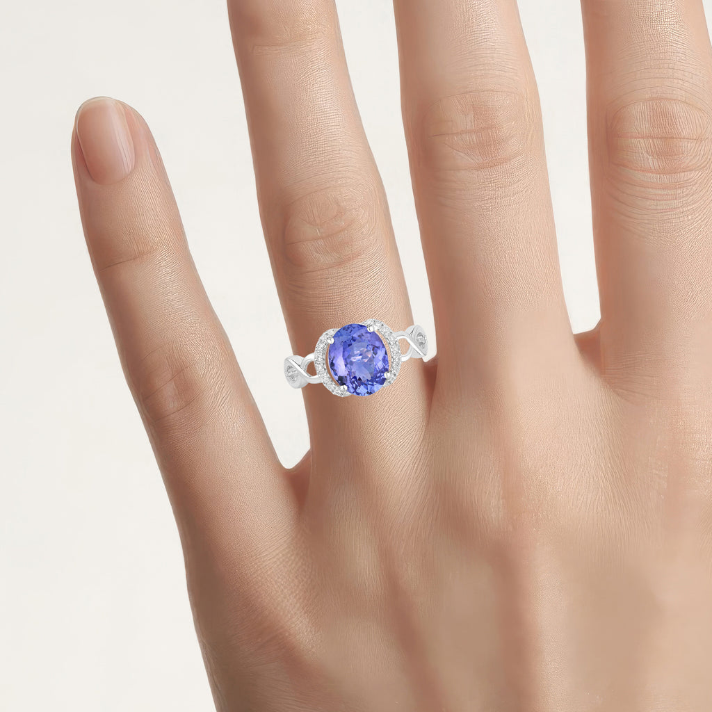 Tanzanite Ring With Diamonds 2.8 Carats 14K White Gold