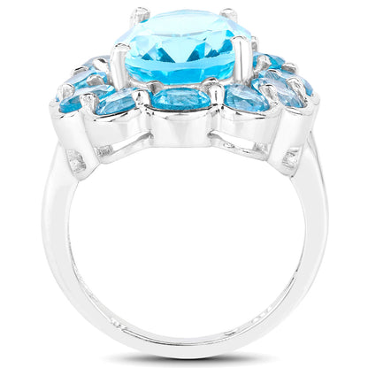 Swiss Blue Topaz Flower Cocktail Ring 8.8 Carats Sterling Silver