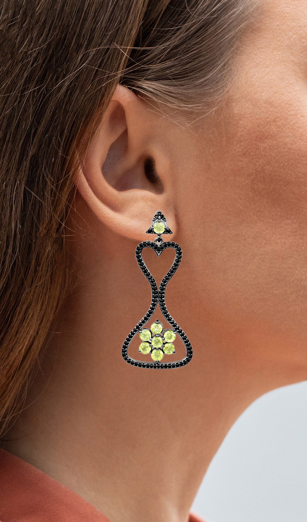 Peridot Earrings With Black Spinel 6.9 Carats Sterling Silver