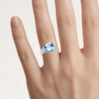 Blue Topaz Ring With Diamonds 4.4 Carats Sterling Silver