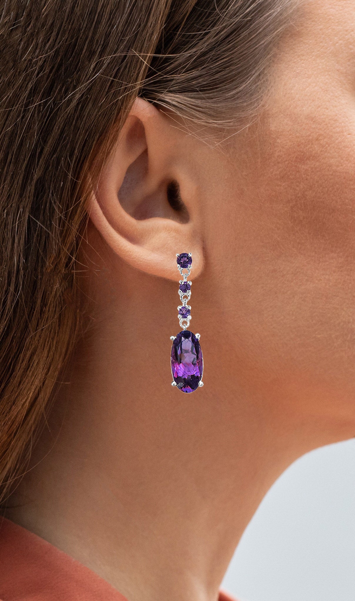 Amethyst Drop Earrings 9.84 Carats Sterling Silver
