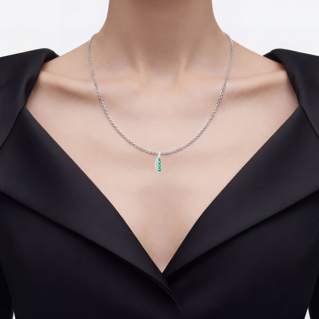 Zambian Emerald Pendant With Diamonds 0.26 Carats 14K White Gold
