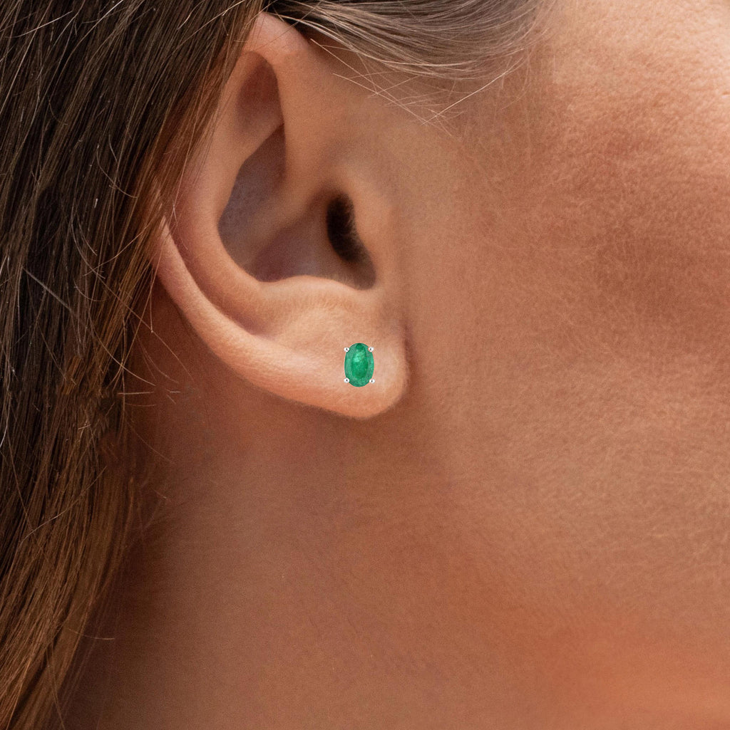 Zambian Emerald Stud Earrings 0.86 Carats 10K White Gold