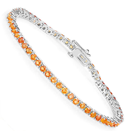 Orange Sapphire Tennis Bracelet 7.70 Carats Rhodium Plated Silver