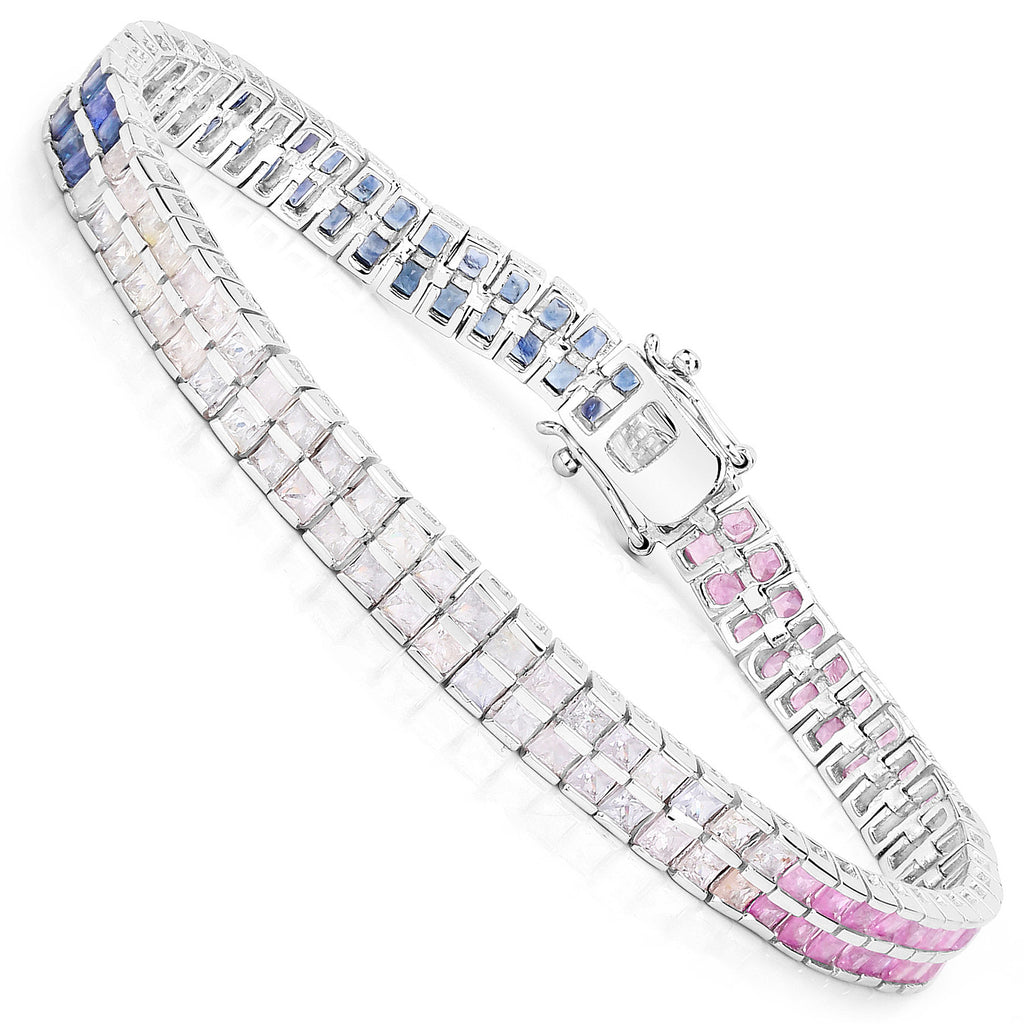 Multicolor Sapphire Bracelet Pink Blue White 9.52 Carats Sterling Silver