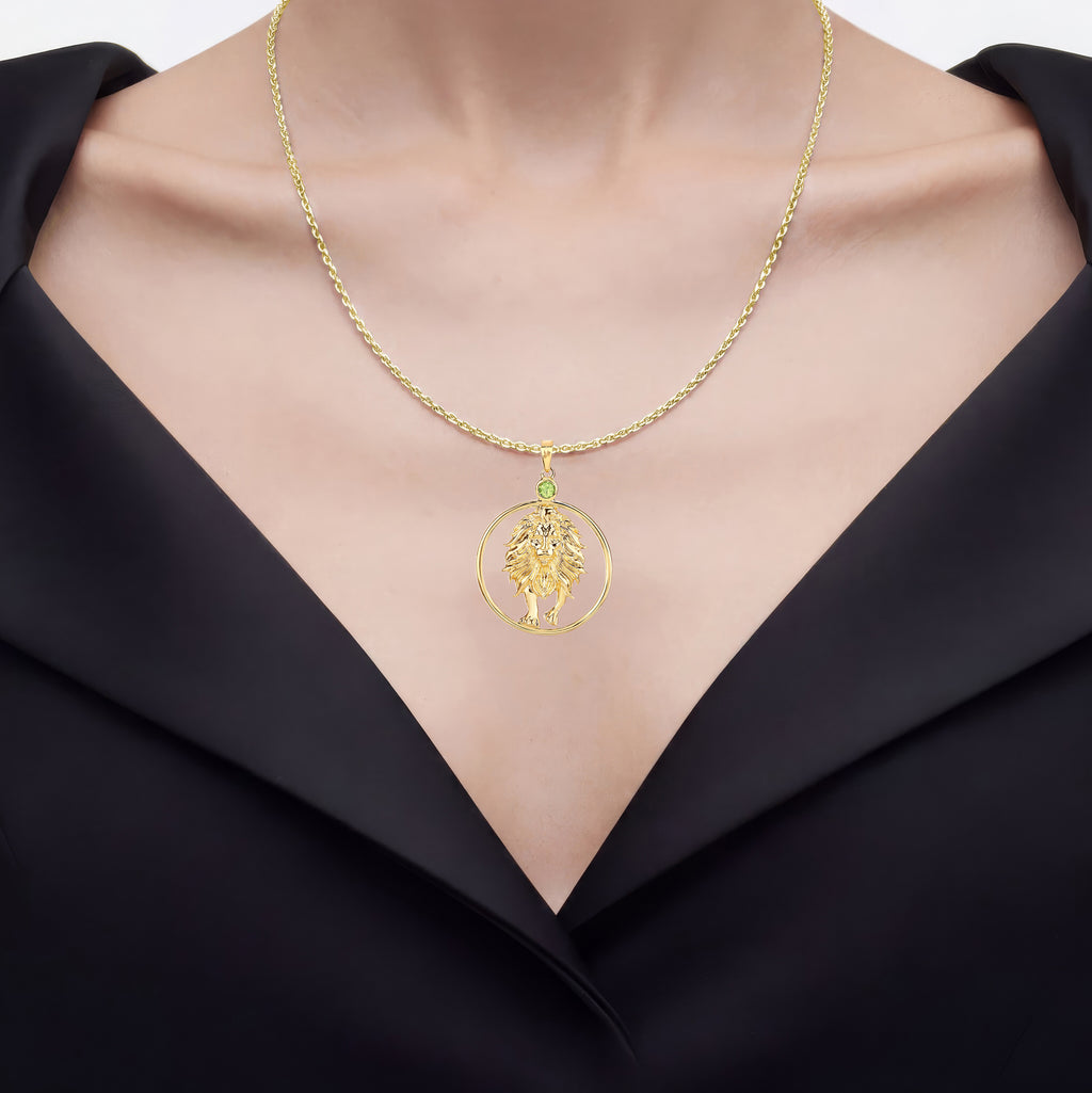 Peridot Leo Pendant 0.22 Carats Gold Plated Silver